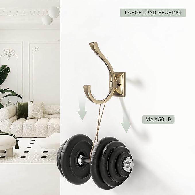 TUNNY Antique Design Wall Hanging Coat Hooks - Champagne Bronze Coat Hooks, Pack for 5 Entry Shoe Cabinets, Wardrobe Bathroom Bedroom Furniture Hardware
