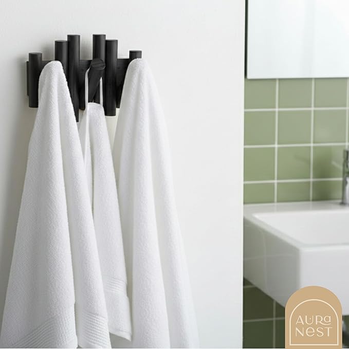 Bamboo Piano Coat Rack Wall Mount Pivoting Retractable Wooden Hooks for Entryway Hallway Mudroom Bedroom Bathroom | Matte Black Wood Hanger, 3 Hooks, Space Saving Organizer
