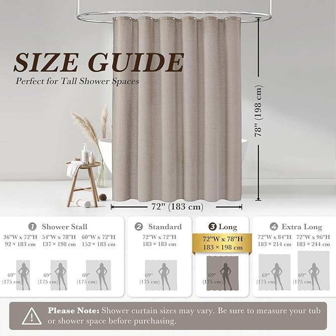 Seasonwood Linen Shower Curtain Neutral Vintage Farmhouse Linen Shower Curtains for Bathroom Boho Bathroom Decor with 12 Sturdy Stainless Steel Sliding Hangers(Taupe,72x78 Inches)