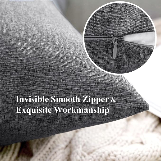 MIULEE Pack of 2 Decorative Outdoor Solid Waterproof Throw Pillow Covers Faux Linen Garden Farmhouse Cushion Cases for Patio Tent Balcony Couch Sofa 20x20 Inch Light Grey