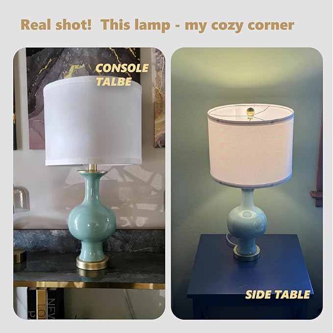 21" Green Ceramic Table Lamp, Bedroom Lamps for Night Stands, Farmhouse Bedside Lamps for Bedroom Living Room, Small Nightstand Lamps Desk End Table Lamps, Light Green
