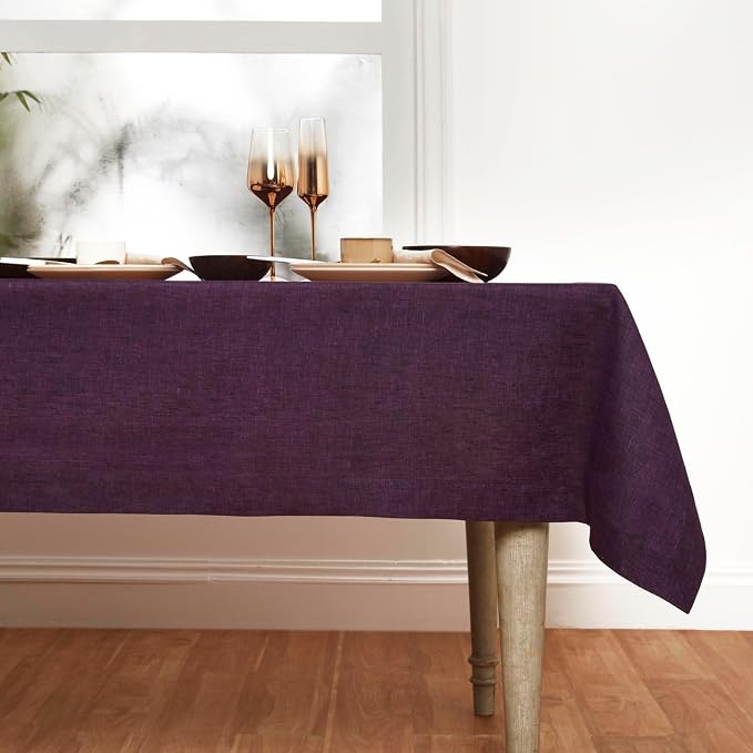 Solino Home Linen Tablecloth 60 x 90 Inch - 100% Pure Linen Grape Table Cloth for Rectangle Tables - Athena, Machine Washable Tablecloth for Summer