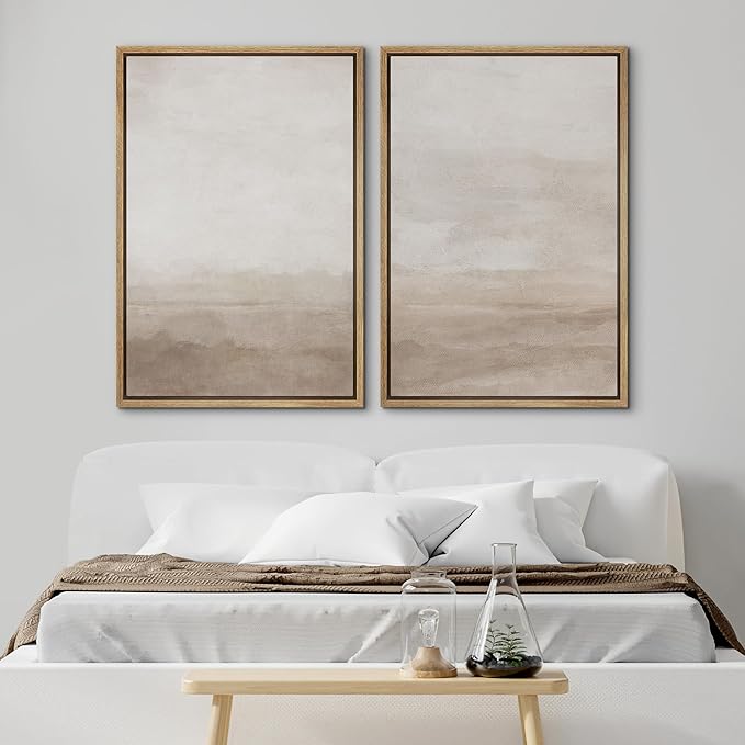 SIGNWIN Framed Canvas Print Wall Art Abstract Wave Pattern Modern Art Minimalist Neutral Decor for Living Room, Bedroom, Office - 16"x24"x2 Natural