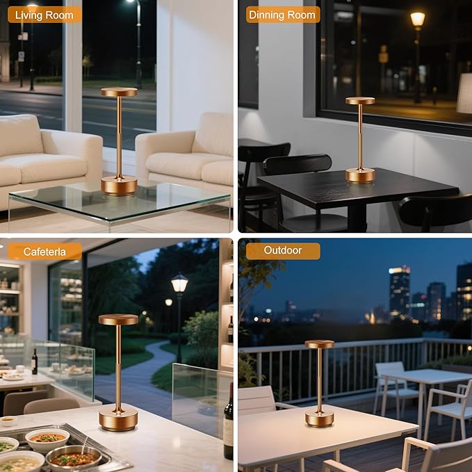 2-Pack Cordless Table Lamp Rechargeable, 5000mAh Battery Operated LED, Touch 3-Color Stepless Dimming, IP54 Waterproof Wireless Lamp for Bedroom Dining Restaurant Patio Outdoor – Titanium