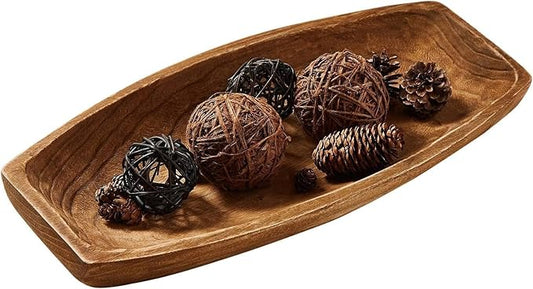 Wooden Dough Bowl Decor, Hand Carved Solid Wood Dough Bowl 17.2" Farmhouse Table Centerpiece Rustic Decorative Bowl for Coffee Table, Kitchen Island, Fall Home Decor