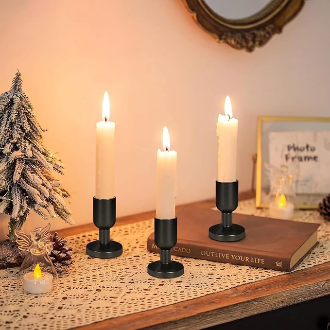 SHOHAYTO Vintage Black Taper Candle Holders Set of 8, Black Candle Stick Holders for Dining Table, Wedding Centerpiece, or Festive Mantel Decor