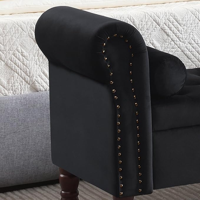 Storage Bench for Bedroom King Size, 67" End of Bed Storage Bench, Upholstered Tufted Storage Ottoman Benches, Velvet Bench with Storage and Arms for Bedroom, Living Room, Entryway, Black