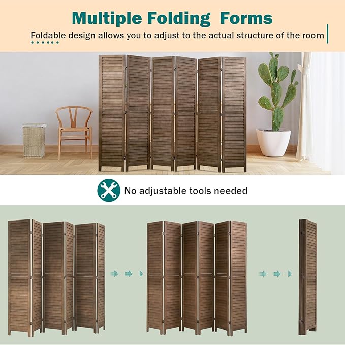 PayLessHere Room Divider Wood Privacy Screen 5.75 Ft Indoor Folding Portable Partition Screen for Bedroom Office Restaurant (Brown, 6 Panel)