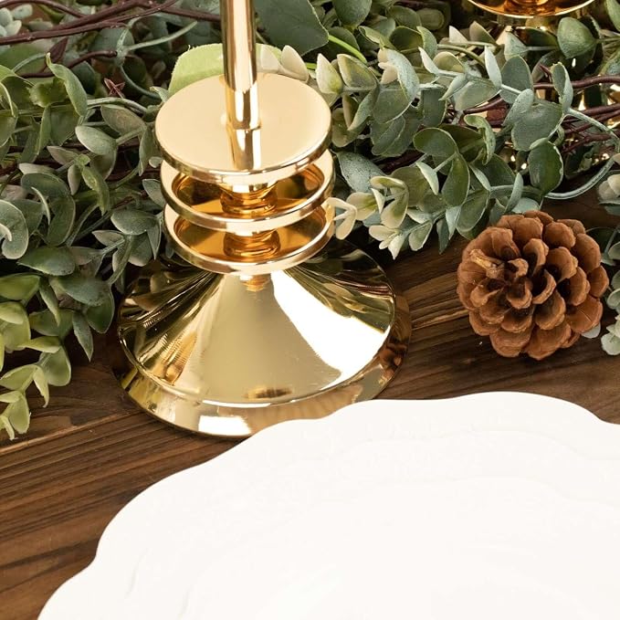 Efavormart Set of 3 | Gold Metal Taper Candlestick Holders, 3 Disk Pedestal Design Candle Stands - 9", 11", 13"