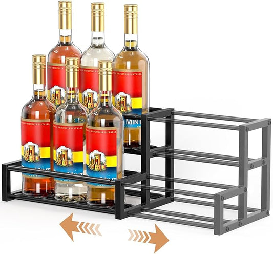 Expandable Coffee Syrup Organizer, Heavy Duty Syrup Rack Enlarged 6-12 Bottles Syrup Stand for Coffee Bar Accessories, Width Adjustable Space-Saving Storage Coffee Rack for Syrup, Wine