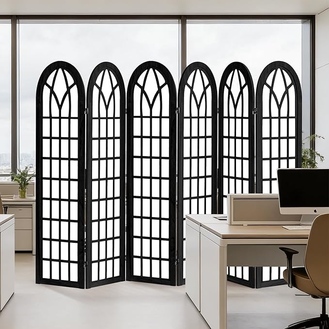 Room Divider and Folding Privacy Screen, 6 Panel Japanese Shoji Style Room Divider, Partition Divider for Room Separation, Portable Decoration Screen for Home Office Restaurant - Black