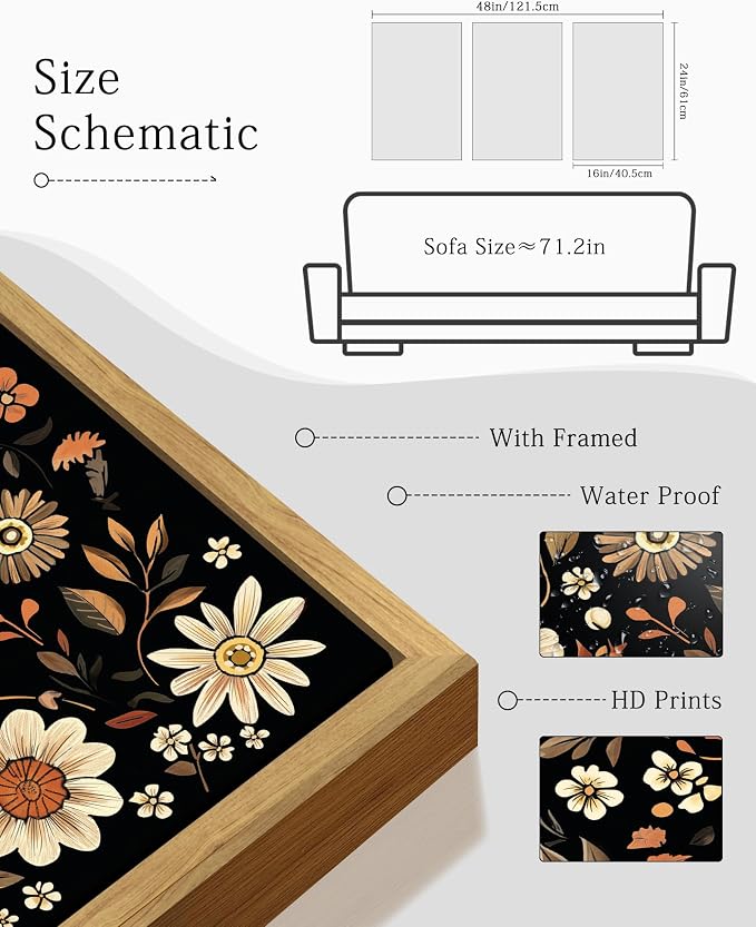 KUVIOKE Orange Vintage Flower Framed Wall Art Boho Floral Wall Decor Retro Wildflower Modern Art Prints for Living Room Bedroom 16x24in (Natural Framed)