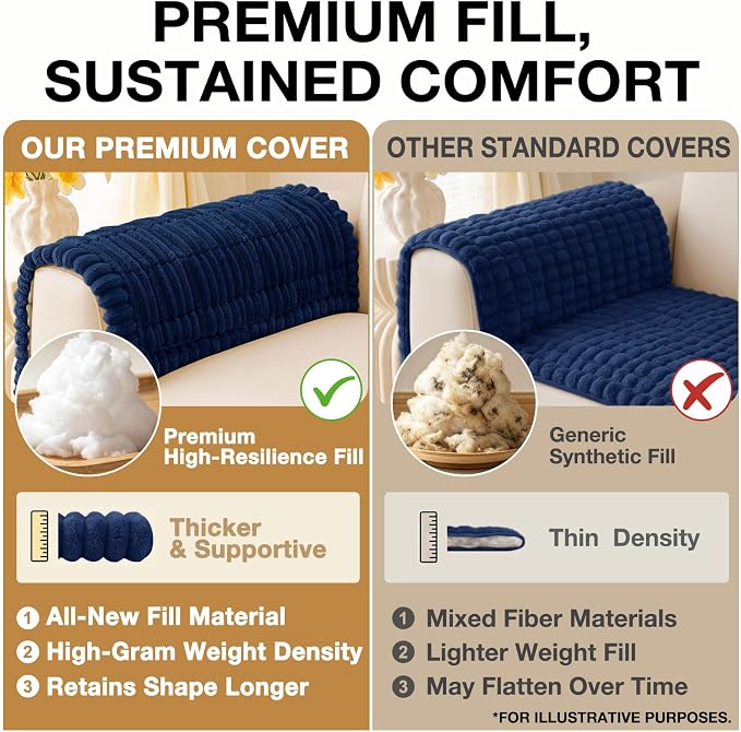 hyha Couch Cover for Dogs Washable, Non Slip Thick Flannel Sofa Protector, Pet Friendly Plush Furniture Cover for Sectional Sofa & Loveseat (Navy, 43" x 63")