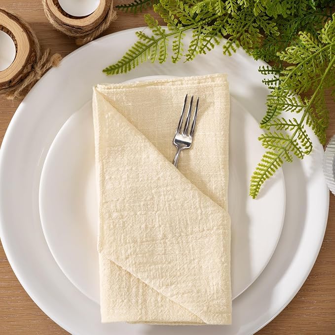 MLMW Beige Cream Napkins Cloth Set of 6 Linen Spring Summer Napkins Cloth Bulk Washable Table Napkins 16.5"×16.5" for Wedding Party Baby Bridal Shower Birthday Table Decorations