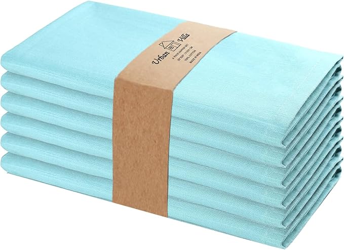 Urban Villa Cloth Napkins 100% Cotton Highly Absorbent Washable Durable Reusable Premium Dinner Napkins Ideal for Gifts for Mothers Day Hotel Farmhouse Parties - Aqua (20" x 20", Set of 6)
