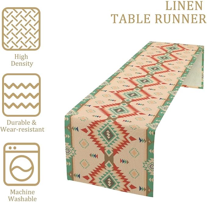 Aztec Southwest Table Runner,Ethnic Style Design Geometric Table Runners Table Setting Decor for Garden Farmhouse Wedding Party Holiday Dinner Home Kitchen Dining Table 13x70 Inch