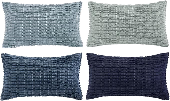Fancy Homi 4 Packs Decorative Throw Pillow Covers for Living Room Couch Bed, Modern Farmhouse Boho Home Décor Accent Cushion Case, 24" x 14", Blue Series
