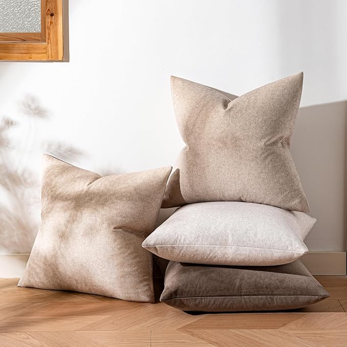a moment Waterproof Throw Pillow Covers Set of 4,16x16 Inch Outdoor Stain Resistant Pet Friendly Pillowcases Cushion Covers for Patio Sofa and Living Room,Bare Earth
