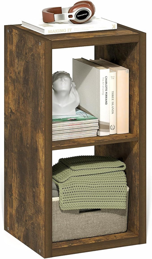 Furinno Cubicle Book Shelf, 2-Cube Bookshelf, Extra Thick Frame Horizontally & Vertically Reversible Bookcase with Open Back, 14.6" x 16" x 30", for Living Room, Bedroom, Home Office, Amber Pine