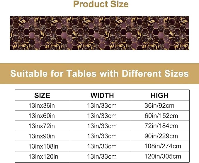 Marble Table Runner,Black Red Golden Marble Texture Abstract Art Pattern Table Runner for Coffee Table Dining Room Table Bedroom Party Holiday Decor 13x108inch