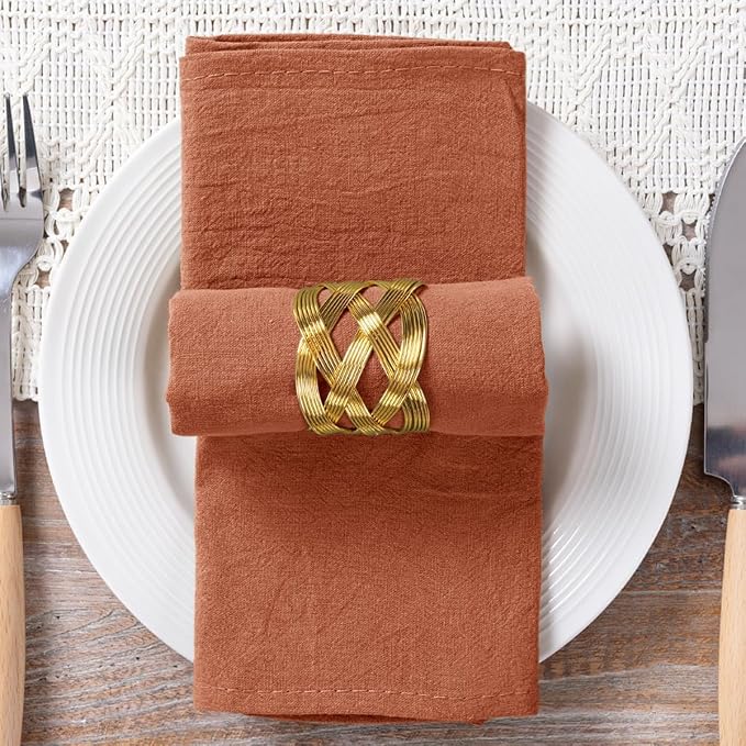 MLMC 4 Pack Terracotta Cloth Napkins Rustic Washable Napkins Set of 4 17"x17" Burnt Orange Reusable Dinner Napkins Cloth for Wedding Bridal Shower Party Picnic Dinning Table Decor