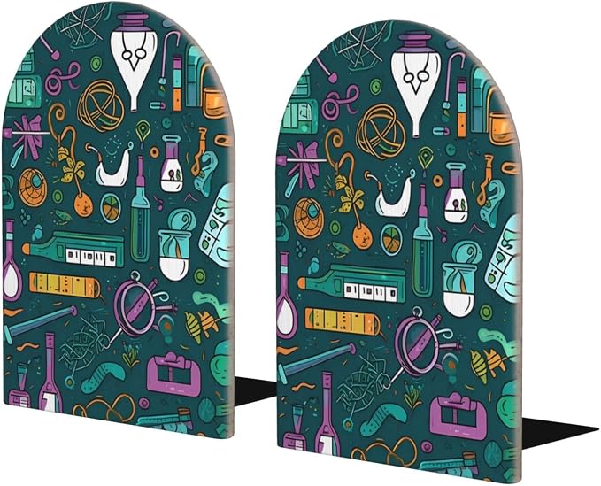 Science Math 2 Pack Wood Decorative Bookends 6.7x4.2 in, Book Ends for Home Office Library Shelves Decor Room Kitchen Desktop
