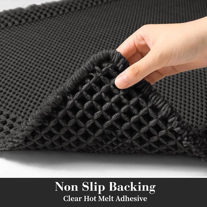 RESARE Waffle Bath Mat for Bathroom, Super Absorbent Bathroom Rugs Non Slip Machine Washable, Ultra Soft Quick Dry Boho Bath Rugs with Tassels, Farmhouse Home Decor Accessories, 18"x30" Black
