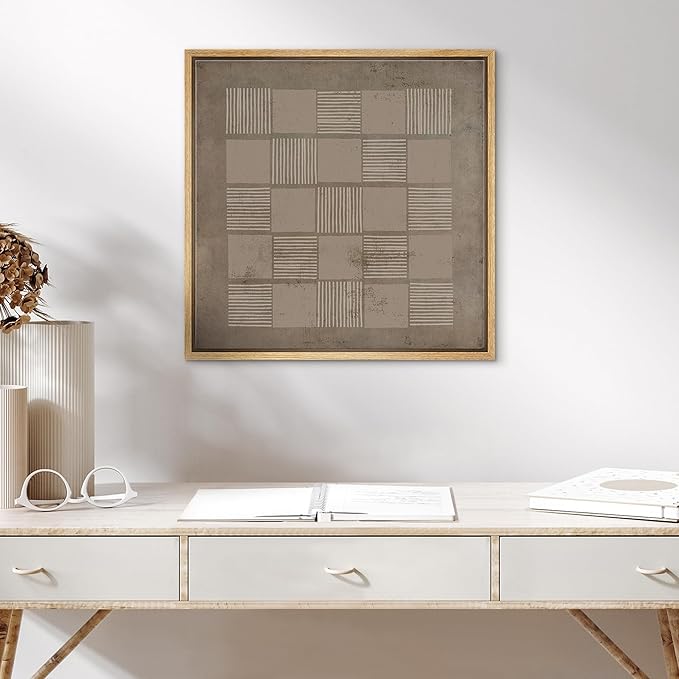 SIGNWIN Framed Canvas Print Wall Art Geometric Square Line Grunge Pattern Abstract Shapes Illustration Modern Art Decorative Boho Relax/Zen Nordic for Living Room, Bedroom, Office - 24"x24" Natural