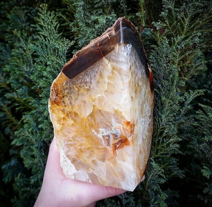AMOYSTONE Unique Agate Stone Bookends, Heavy-Duty Book Ends for Heavy Books, Quartz Crystal Book Stopper, Natural Brown/Gray, 4-6 LBS, Perfect for Office and Studyroom Decor