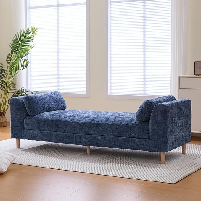 Chifee & Vingol 83.1" W End of Bed Bench King Size Bedroom Benches Upholstered Entryway Bench with Removable Pillows for Living Room Hallway,Blue