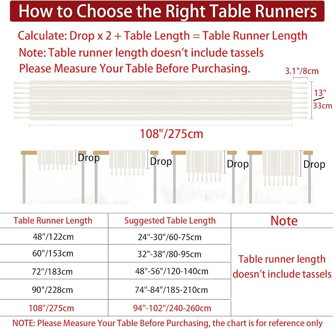 Rustic Boho Table Runner, Farmhouse Table Runners 108 Inches Long for Kitchen Dining Room, 13x108 Inches, Light Coffee Lines