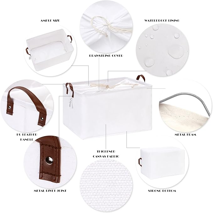 Hinwo 70L Extra Large Storage Bins, Closet Organizers and Storage, Foldable Clothes Storage Baskets with Handles, Containers for Clothing, Blanket, Comforters, Toys, Bedding (White)