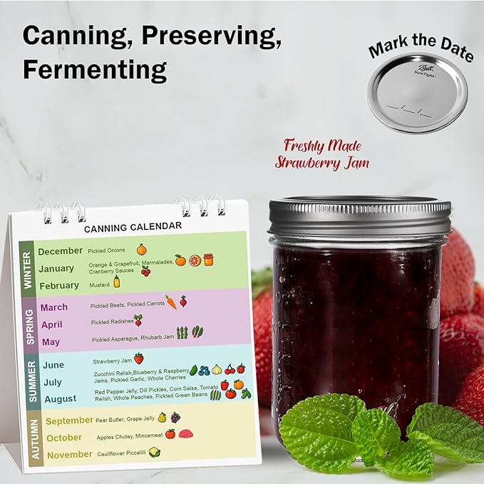 Ball Regular Mouth Mason Jars 8 oz. (12 Pack) - Half Pint Size Jars with Airtight Lids and Bands for Canning, Fermenting, Pickling, Meal Prep or DIY Decors and Projects Bundled with Peaknip Jar Opener