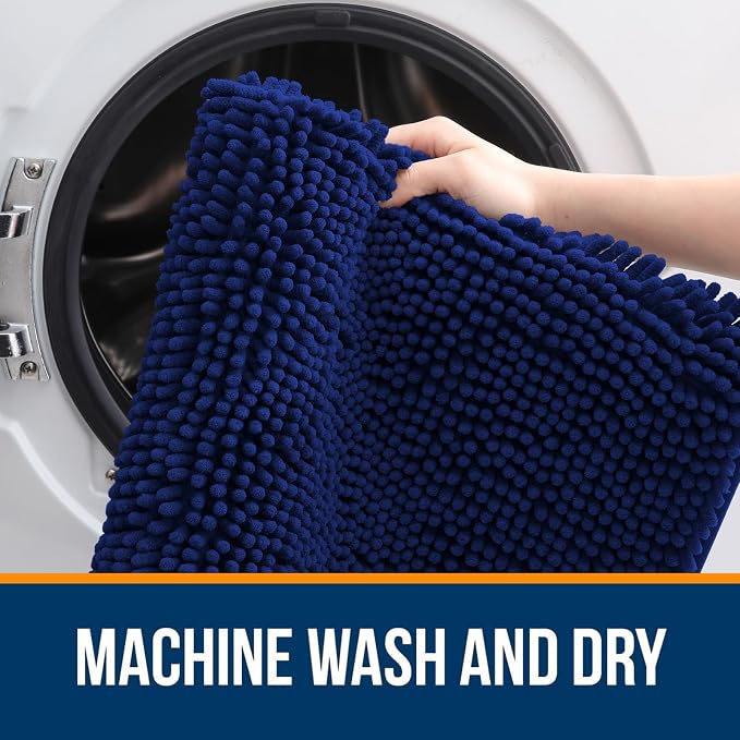 OLANLY Bathroom Rugs 35x24, Extra Soft Absorbent Chenille Bath Rugs, Rubber Backing Quick Dry, Machine Washable Bath Mats for Bathroom Floor, Tub and Shower, Home Decor Accessories, Navy