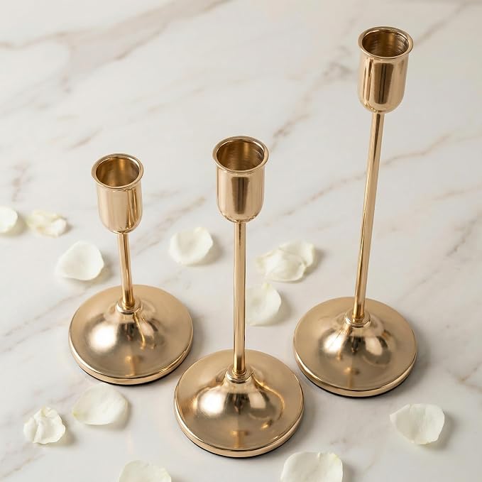 54 Pcs Gold Candlestick Holders Set - Vintage Brass Taper Candle Holder for Pillar Candles - Modern Decorative Centerpiece for Wedding Fireplace Mantel Decor - Cozy Atmosphere Housewarming Gift