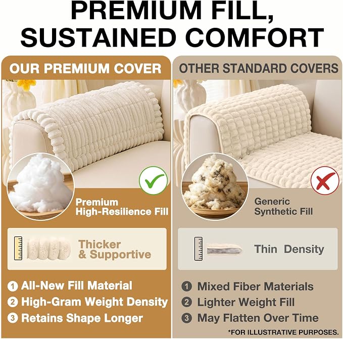 hyha Couch Cover for Dogs Washable, Non Slip Thick Flannel Sofa Protector, Pet Friendly Plush Furniture Cover for Sectional Sofa & Loveseat (White, 27.6" x 47")