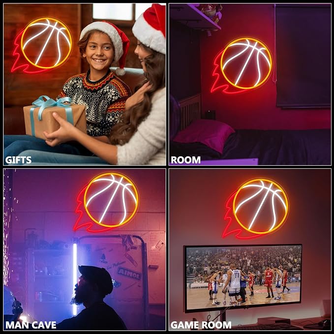Basketball Neon Sign, 12.6×11.6 Inch Basketball Led Neon Light, Dimmable LED Neon Signs for Wall Decor, Wall Decor Aesthetic, Sports Neon Signs for Room Bedroom Shop Decor, Gift for Christmas Birthday