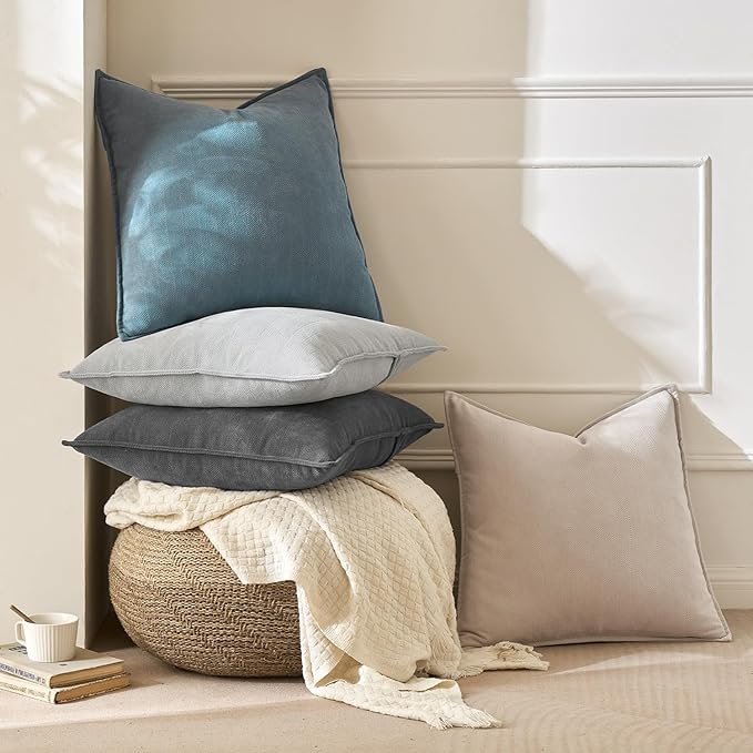 MIULEE Pack of 2 Dark Grey Decorative Pillow Covers 22x22 Inch Soft Chenille Luxurious Couch Throw Pillows Farmhouse Cushion Covers Euro Shams with Elegant Design for Sofa Bed Living Room Home Decor
