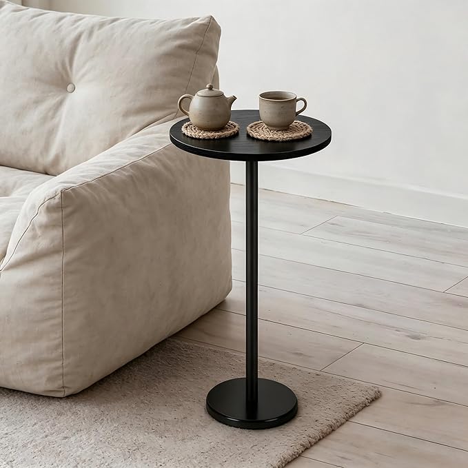 smusei Drink Tables for Small Spaces Pedestal Side Table with Marble Base Small Round Side Table Black Coffee Table for Sofa Couch Chair Patio, Black