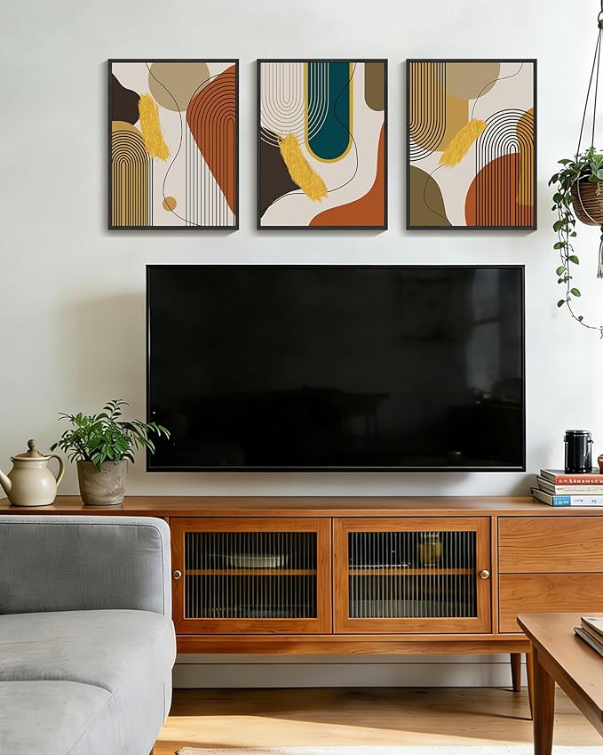 PHOPAGO Boho Abstract Framed Wall Art Modern Minimalist Luxury Gold Line Artwork Kitchen Dining Room Decor 11x14in Black Framed