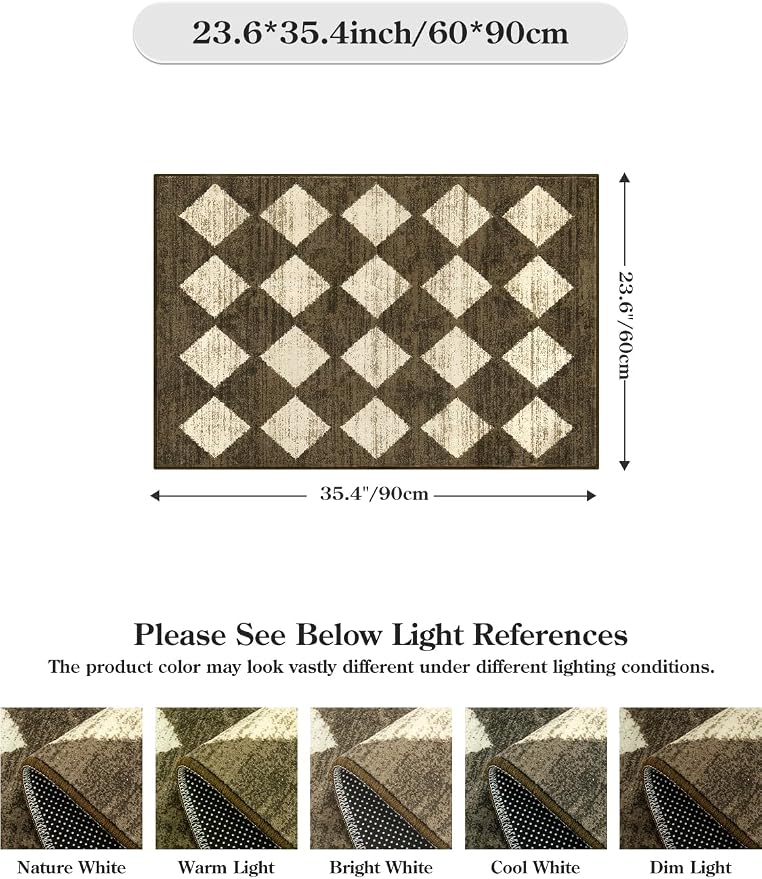 Lahome Zelie Small 2x3 Kitchen Rugs Non Slip, Machine Washable Entryway Rugs, Moroccan Trellis Indoor Soft Non-Slip Non-Shedding Throw Bathroom Carpet for Doorway Bedside Laundry Room, Brown