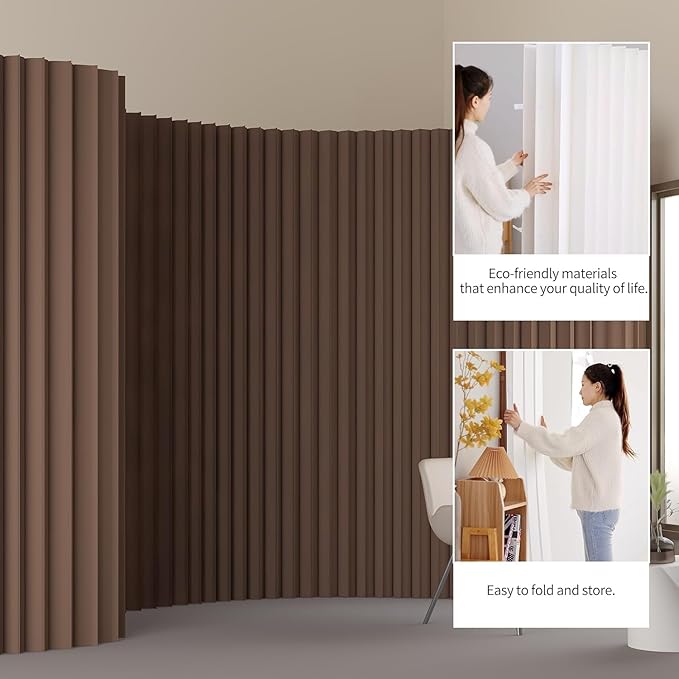 Folding Room Dividers, Portable Paper Partition, Retractable Privacy Screen for Dorm Studio Office Dressing Room Beauty Salon, Versatile Shapes, Easy for USE and Storage, Brown