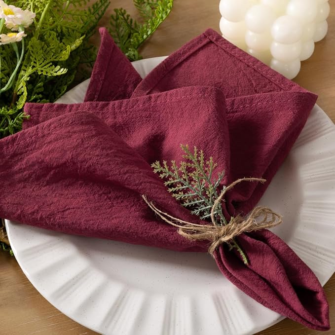 Socomi Cloth Napkins Burgundy Summer Washable Reusable Bulk Linen Cotton Napkins Set of 4 17"x17" for Wedding Party Bridal Baby Shower Birthday Dining Table Decorations