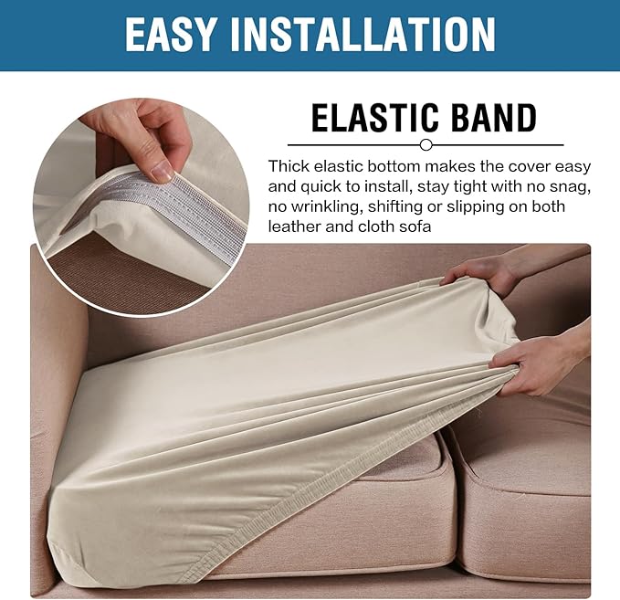 H.VERSAILTEX Velvet Stretch Couch Cushion Cover Plush Cushion Slipcover for Chair Cushion Furniture Protector Seat Cushion Sofa Cover (1 Piece Armchair Cushion Covers, Ivory)