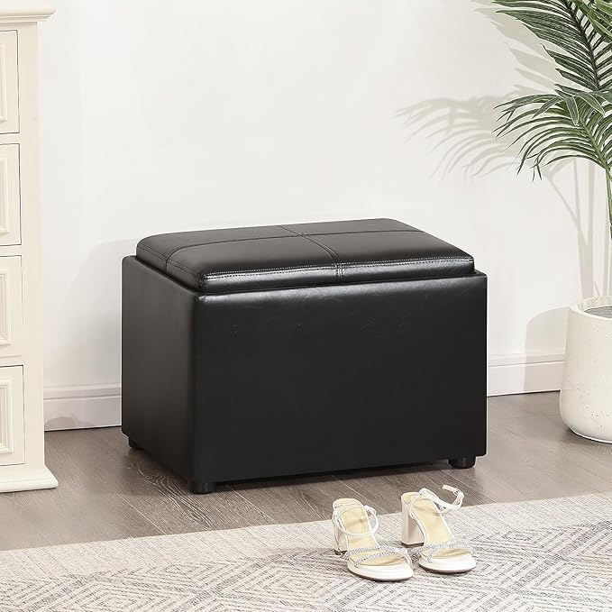 Adeco 22 Inches Storage Ottoman Bench, Non-Folding End of Bed Foot Rest Stools Ottoman with Thicker Foam Padded Seat, Upholstered Storage Chest for Living Room, Entryway, Bedroom