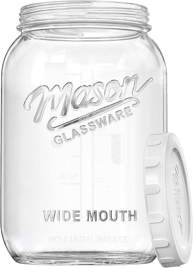 1 Gallon Glass Jar with Airtight Lid, Large Mason Jar Extra Wide Mouth for Flour Sugar Food Storage Containers with Scale Mark(1 PCS), Canning Jars for Sun Tea, Kombucha, Cookie, Pickle, Fermenting