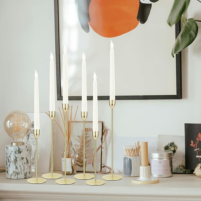 Ohtomber Metal Gold Candle Holder - 3PCS Candlestick Holders, Candlesticks Centerpiece Wedding Table Decor, Fit Pillar 3/4" Thick Tapered & Led Candles