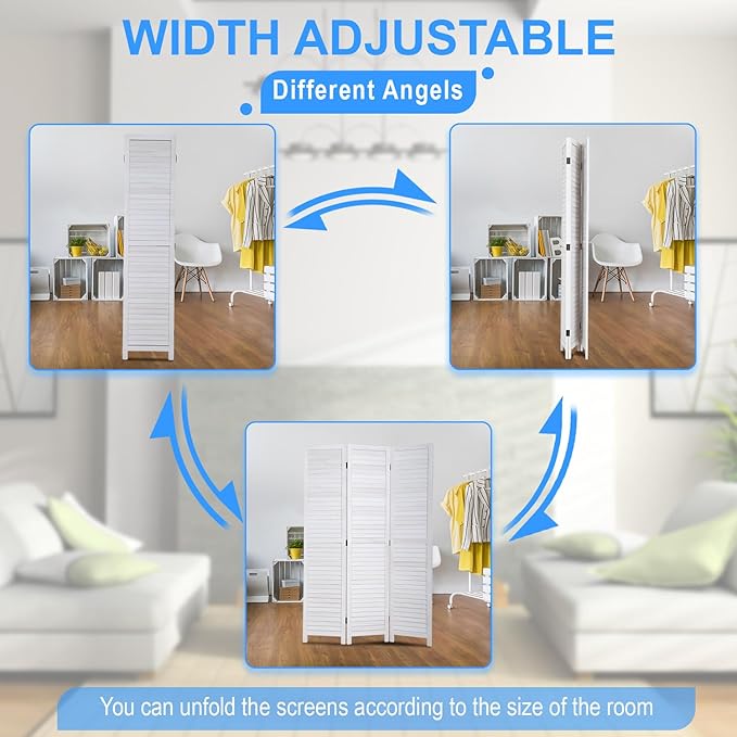 PayLessHere Room Divider Wood Privacy Screen 5.75 Ft Indoor Folding Portable Partition Screen for Bedroom Office Restaurant (White, 3 Panel)