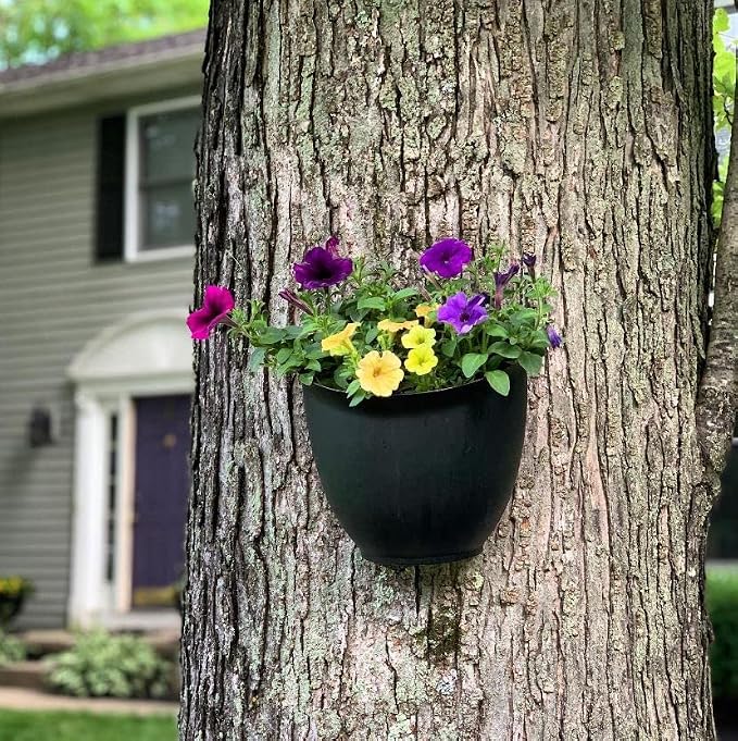 The HC Companies 8 Inch Garden Wall Planter - Plastic Hanging Plant Pot for Indoor Outdoor Flowers, Herbs, Clay Colored (Pack of 2)