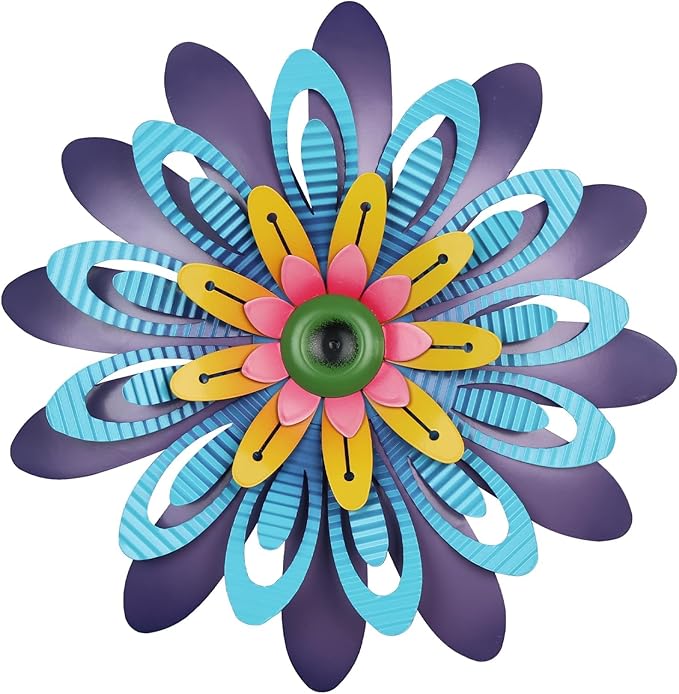 hogardeck Metal Flower Wall Decor 11" Multi-Colored Metal Floral Wall Art Decorations, Spring Yard Garden Decor Aesthetic for Indoor Outdoor, Boho Art for Bathroom Living Room Office Kitchen Patio